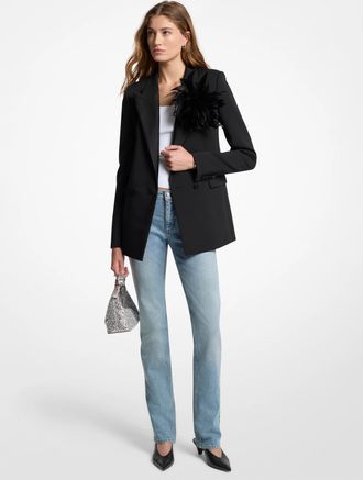 Michael Kors Feather Embellished Stretch Crepe Blazer