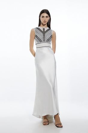Karen Millen Guipure Lace Satin Woven Maxi Dress