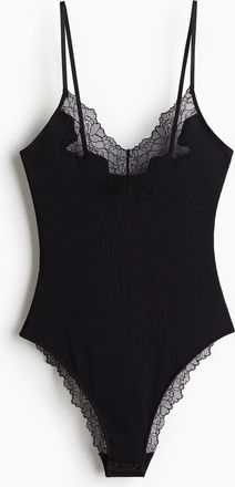 H&M Baumwollbody mit Spitzenborte - Schwarz