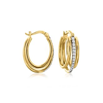 Ross-Simons Diamond Triple-Hoop Earrings in 18kt Gold Over Sterling