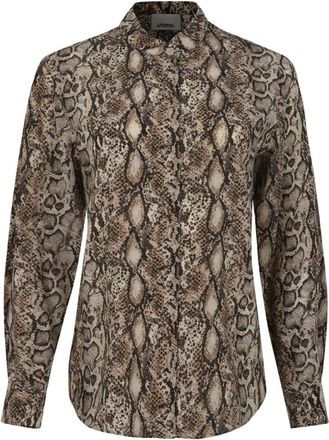 Isabel Marant Python Print Silk Blend Shirt - female - Isabel Marant - Shirts - Beige - M - Blouses & Shirts
