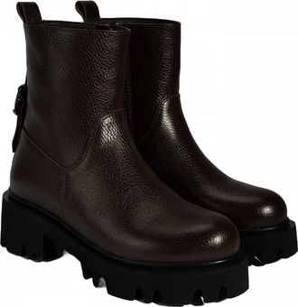 Desa Woman Boots - Leather Upper, Zip Fastening, Flat Heel, Breathable | Brown - 36