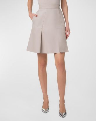 Akris Double-Face Cotton Midi Skirt with Irregular Pleating