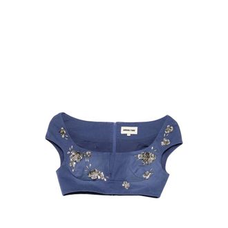Shushu/Tong Sleeveless Tops, female, Blue, Size: 2XS Embellished Zip Square Neck Top