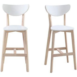 Miliboo Set di 2 sgabelli da bar scandinavo bianco e legno 65cm LEENA