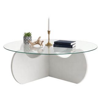 Dmora Mesa De Caf&eacute; Enif, Mesa De Centro Baja, Revistero Para Sof&aacute;, Estante De La Sala De Estar, 90x90h30 Cm, Blanco, Con Embalaje Reforzado - Dmora