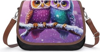Generic Cute Colorful Owls Womens Leather Crossbody Bags with Adjustable Strap Casual Printed Shoulder Handbag