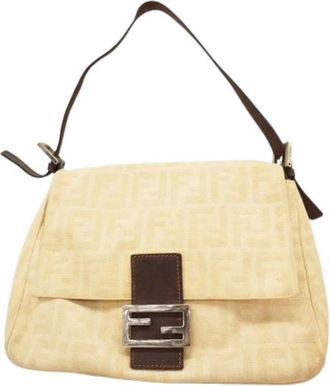 Fendi Pre-owned Shoulder Bags, female, Beige, Size: ONE SIZE Pre-owned Canvas Shoulder Bag
