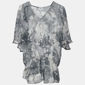 Armani Grey Abstract Print Silk Sheer Blouse