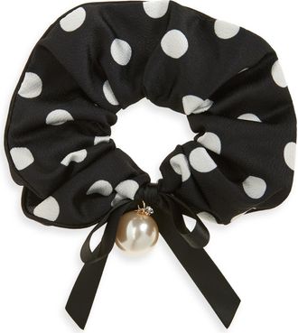 Tasha Polka Dot Hammered Satin Scrunchie in Black at Nordstrom