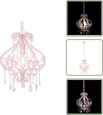 vidaXL The Living Store Lampadario con Perle Rosa Rotondo E14 - Illuminazione soffitto