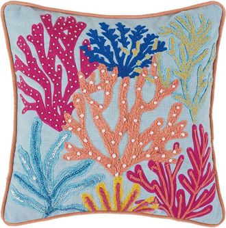 Peking Handicraft Tropical Coral Embroidered Pillow