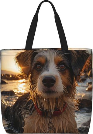 Generic Dogs And Beach Tote Bag Foldable Carry Bag Portable Handbags For Camping Work College