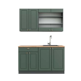 Vicco Cocina Para Solteros Fame-line, Verde-dorado Casa De Campo/antracita, 140 Cm, Et Roble