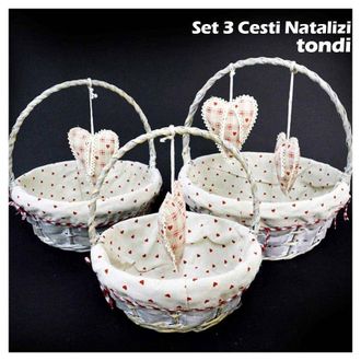 Trade Shop Trade Shop - Set 3 Cestini Natalizi Tondi In Vimini E Tessuto Diametro 38/33/28 Cm Grigio