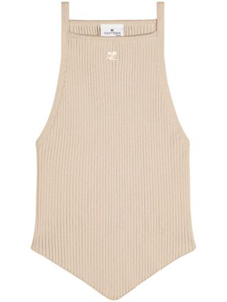 Courrèges logo-embroidered ribbed top - Neutrals