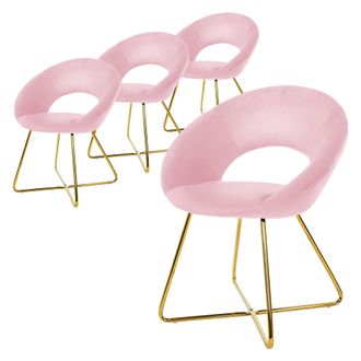 ML Design Ml-design - 4x Sillas De Comedor Rosa Ergon&oacute;micas Asiento Tapizado Aspecto Terciopelo Patas De Metal Doradas Con Respaldo Redondo Y Reposabrazos Sill&oacute;