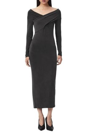 AllSaints Delta Off the Shoulder Long Sleeve Maxi Dress in Black at Nordstrom, Size 10 Us