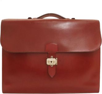 Herm&egrave;s Rouge H Box Calf Leather Briefcase (Pre-Owned)