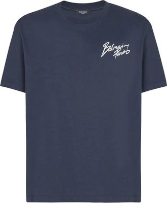 Balmain T-shirt in cotone con stampa - Blu
