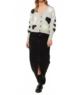 Brodie I Heart You Long Sleeve Cardigan In Grey / Chromium