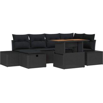vidaXL Conjunto De Sof&aacute; De Jard&iacute;n 7 Pcs Negro Rat&aacute;n Sint&eacute;tico