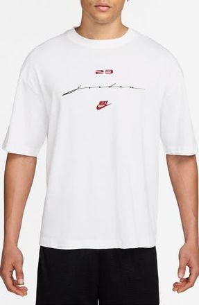 Nike Jordan MJ Flight Script Boxy Short Sleeve Graphic T-Shirt in White/Gym Red at Nordstrom Rack, Size X-Large