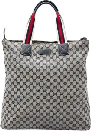 Gucci Pre-owned Vintage Canvas Tote - Dames - Vintage Shopper - Beige - ONE Size - Leer - Vintage