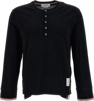 Thom Browne Black LS Henley Tricolor Striped Wool Top