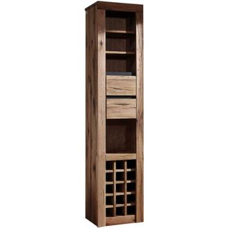 Massivmoebel24 Porta bottiglie in legno di Quercia Selvatica/ Cerro 42x35x191 tabacco marrone oliato montreux 325