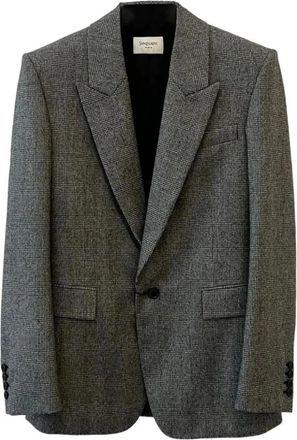 Saint Laurent Prince of Wales Wollen Flanellen Jas - Heren - Blazers - Grijs - XL - Wol - Jassen