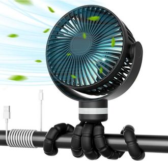 OEM Ventilador Port&aacute;til Para Cochecito De 8000 Mah, 27 Horas De Duraci&oacute;n De La Bater&iacute;a, 4 Velocidades, Rotaci&oacute;n De 360&deg; Desmontable, Luz Nocturna, Recarga