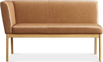 Castlery Brown Leather Left Banquette Bench, Light Brown Wooden Leg |Elliot by Castlery
