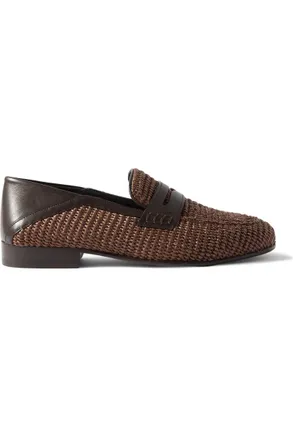 Manolo Blahnik Padstow Leather-Trimmed Raffia Loafers