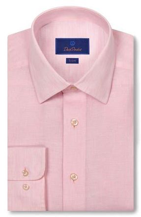 David Donahue Trim Fit Linen Dress Shirt in Pink at Nordstrom Rack, Size 15 - 32/33