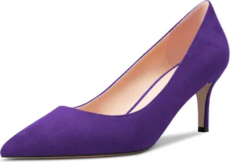 Castamere Women Stiletto Mid Kitten Heel 6.5 CM Heels Pointed Toe Pumps Court Shoe Slip-on Classic Cute Office Shoes Purple 4 UK