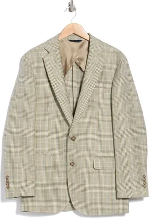 Brooks Brothers Linen & Wool Blend Two-Button Sport Coat in Beige Multi Check at Nordstrom Rack, Size 38 Regular