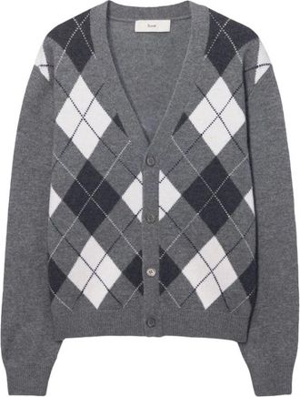 Dunst V-Neck Argyle Vest - Heren - Vesten - Grijs - M - Wol - Truien & Vesten