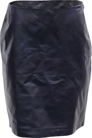 Theory Knee-Length Pencil Skirt in Navy Blue Leather