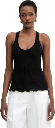 Pinko Ribbed Vest Top met Logo - Dames - Tops zonder mouwen - Zwart - XS - Katoen - Tops