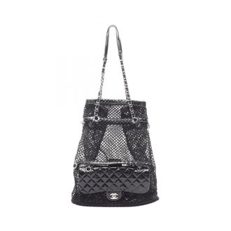 Chanel Black Patent Leather Mesh Handbag Tote Bag (Pre-Owned)