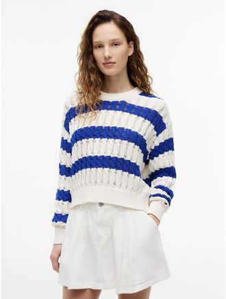 Tommy Hilfiger Womens Tommy Jeans Striped Cable Knit Sweater - Blue - XL