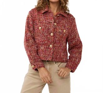 Esqualo Bodil Boucle Short Blazer In Red Multi