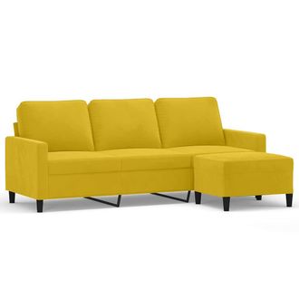 vidaXL Vidaxl - Sof&aacute; De 3 Plazas Con Taburete Terciopelo Amarillo 180 Cm