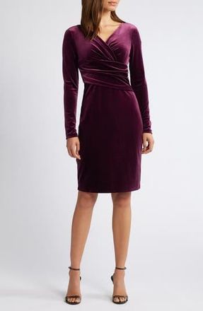 Eliza J Ruched Long Sleeve Velvet Body-Con Dress in Plum at Nordstrom Rack, Size 16