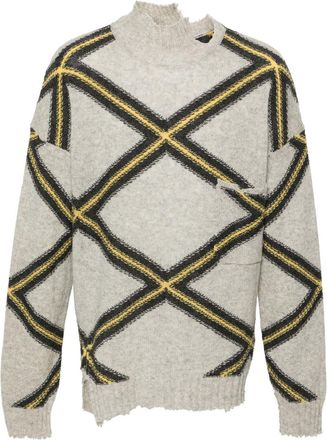Marni diamond-check distressed jumper - men - Virgin Wool - 46 - Grey
