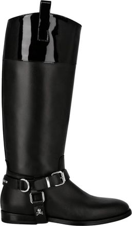 Philipp Plein Patent Leather Boots High Flat - Dames - Hoge Laarzen - Zwart - 36 EU - Leer - Schoenen