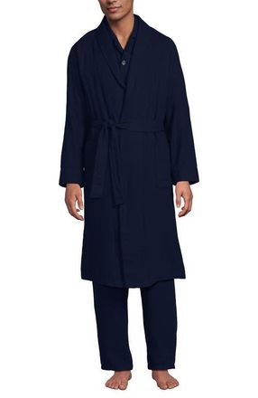 Lands End Flannel 3 Piece Pajama Set in Deep Sea Navy at Nordstrom, Size X-Large