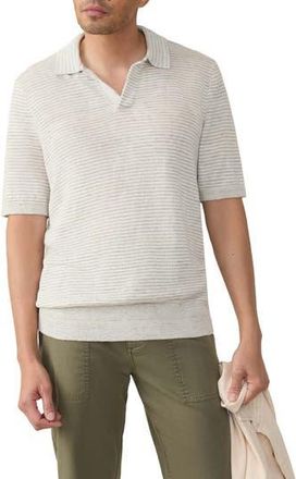 Faherty Stripe Linen Sweater Polo in Ivory Steel Feeder at Nordstrom Rack, Size Xx-Large