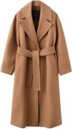 Mango Belted Wool Blend Coat in Medium Brown at Nordstrom, Size X-Large